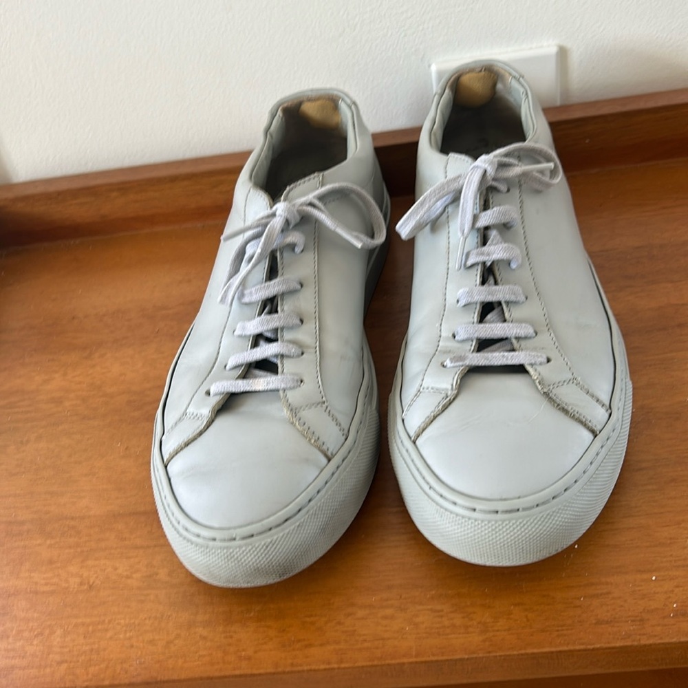 Men's COMMON PROJECTS 'Achilles' Gray Leather Sneakers Size US 9 EUR 42